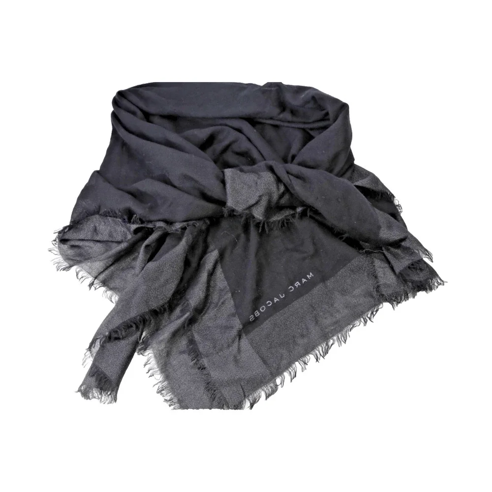 Marc Jacobs Black Logo Fringed Large Wrap Scarf Shawl Lightweight 60 x 48